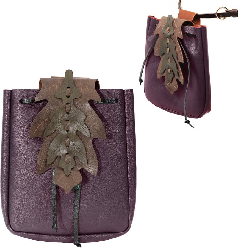 Procos Renaissance Belt Pouch Coins Purse Drawstring PU Leather Leaf Medieval Waist Bag for LARP Ren Faire - Image 1